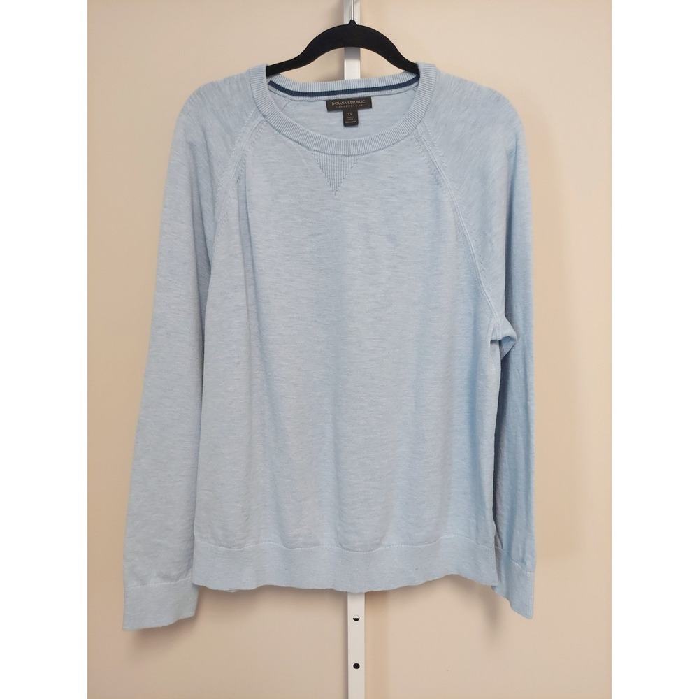 Banana Republic Mens XL Light Blue 100% Cotton Slub Crewneck Raglan Sweater - Picture 2 of 7